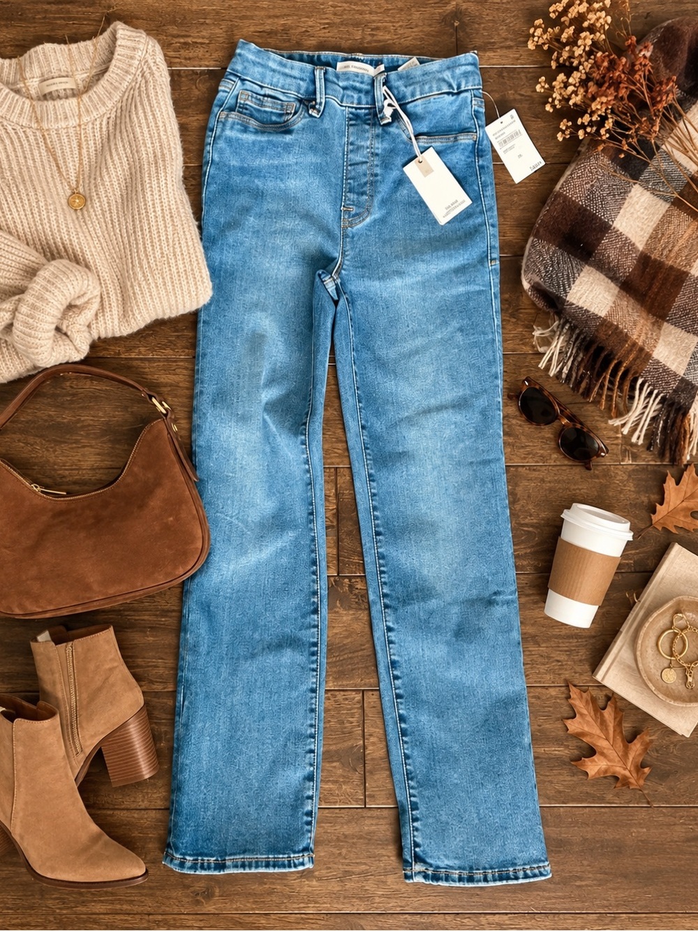 NWT Good American Pull-On Straight Jeans XS Light Wash Stretch Denim